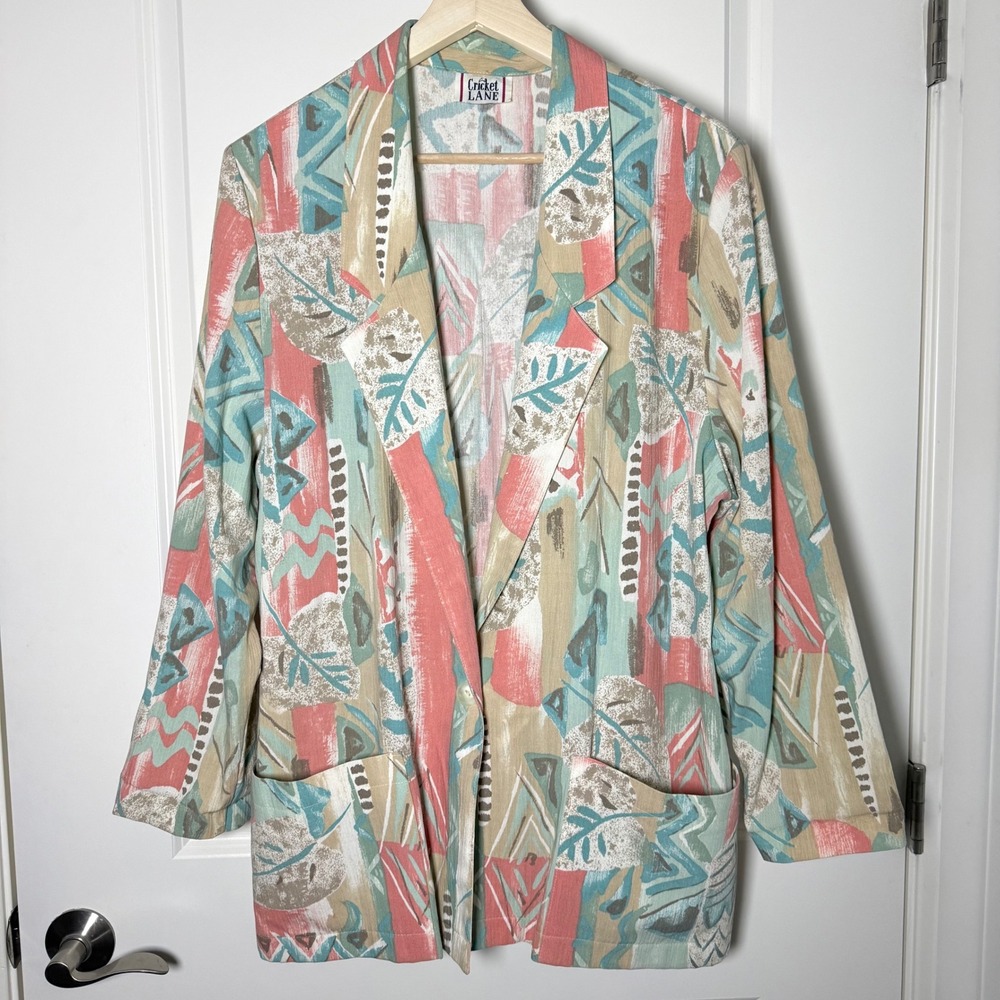 Vintage 80s Cricket Lane Abstract Blazer Womens XL Pastel Art Teacher USA Made
